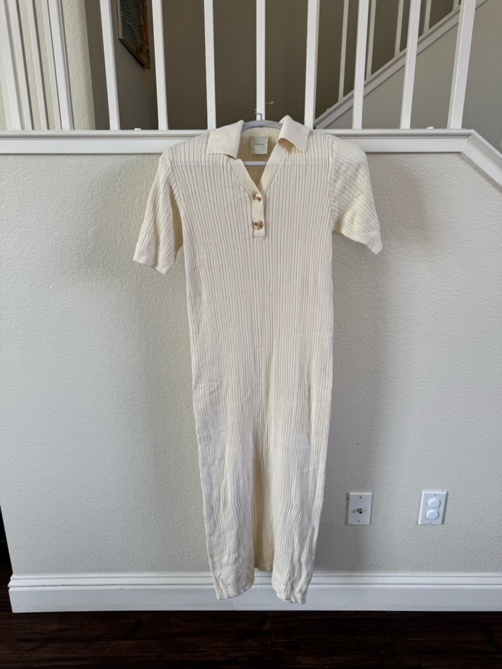 Varley Ivory Cotton Ribbed Polo Maxi Knit Dress